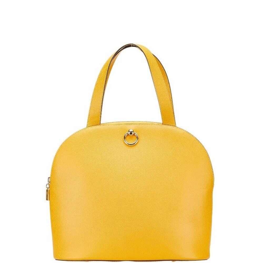 Celine Logo Ring Leather Handbag Yellow